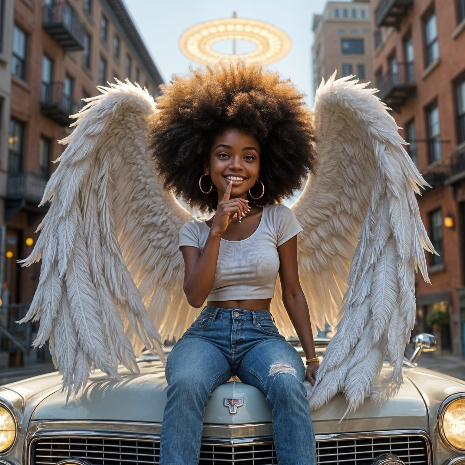 Young Woman with Wings in 3D Game Cinematic Style