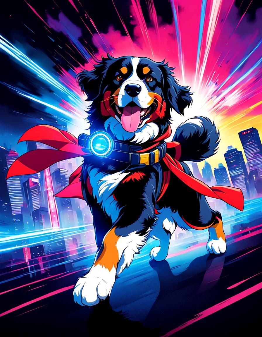 Classic Anime Hero Bernese Mountain Dog Saves Puppies from D...
