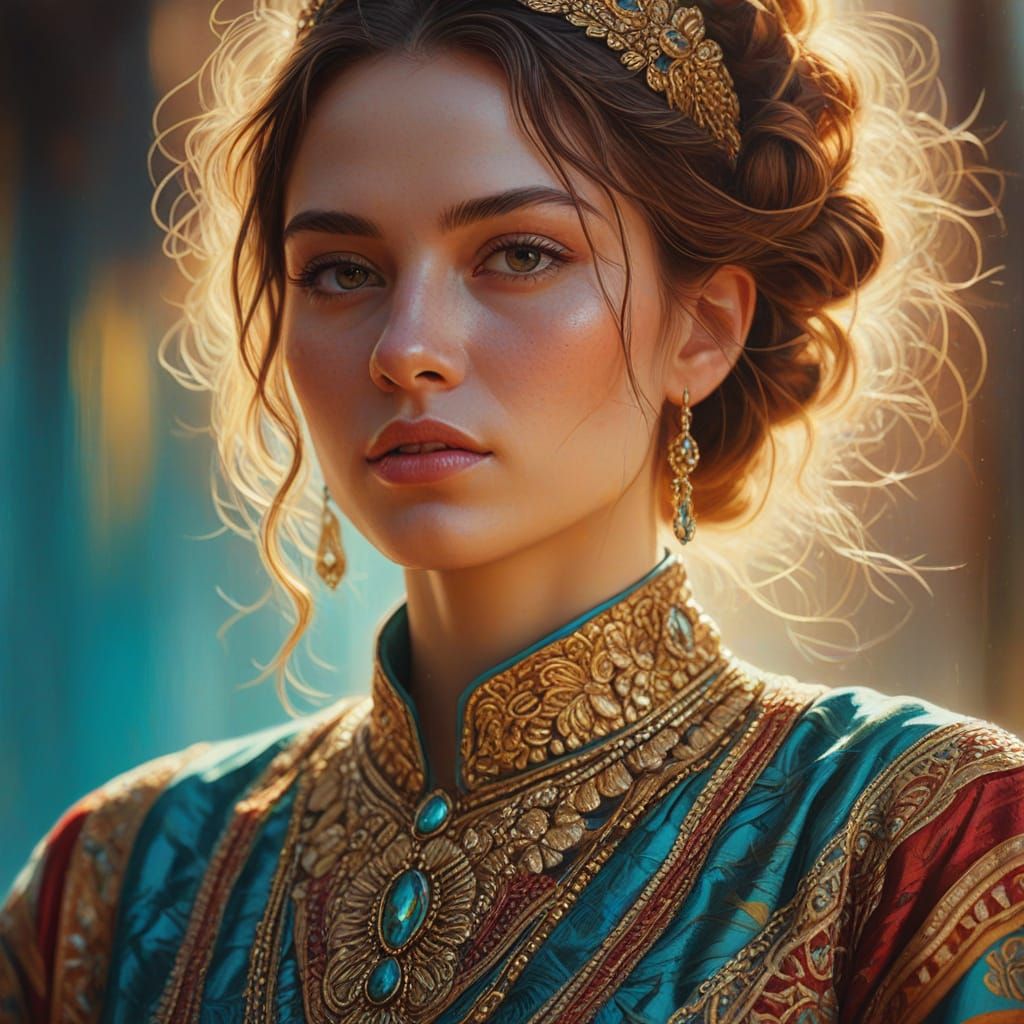 Striking Oil Painting of a Woman in Warm Light