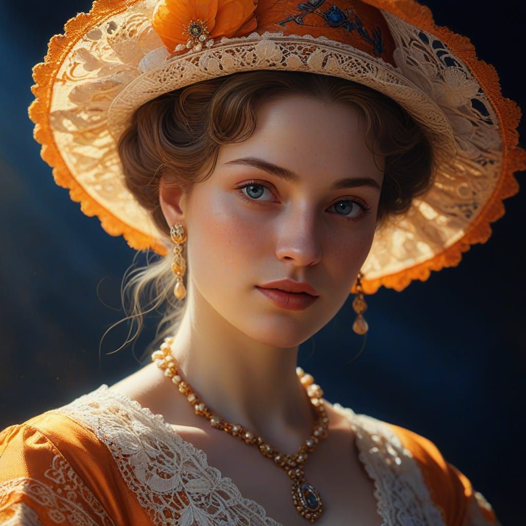 Woman in Ornate Clothing as Oil Painting