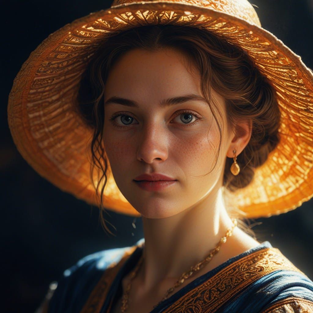 Hyper-Realistic Oil Painting of a Woman in Gold Light