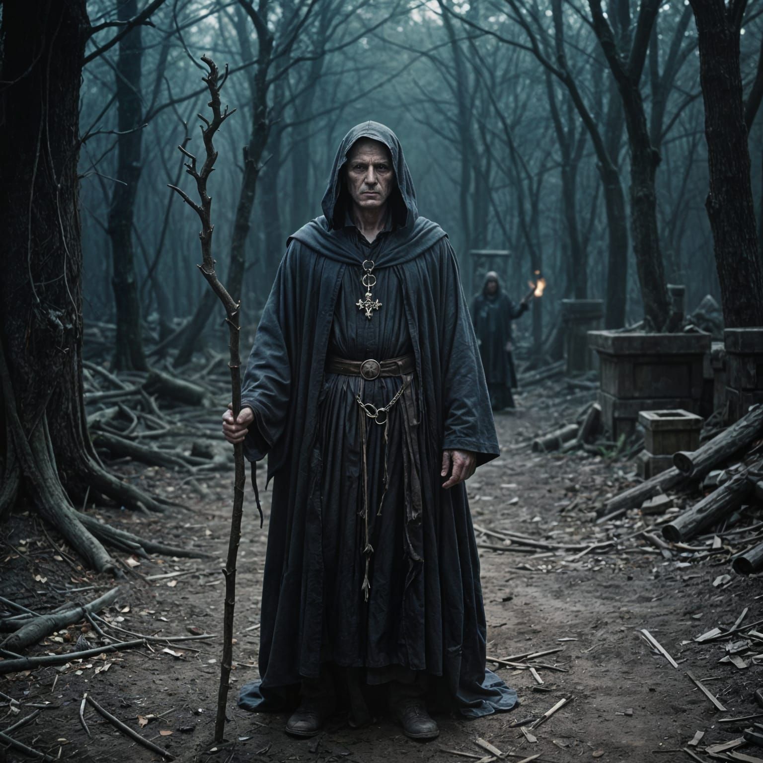 Imposing Elderly Man with Occult Staff