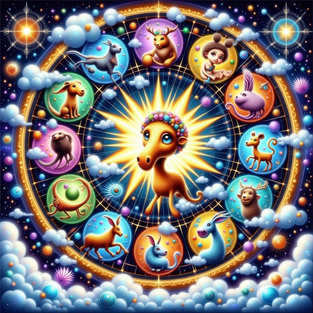 Whimsical Zodiac Wheel in Vibrant Dr. Seuss Style