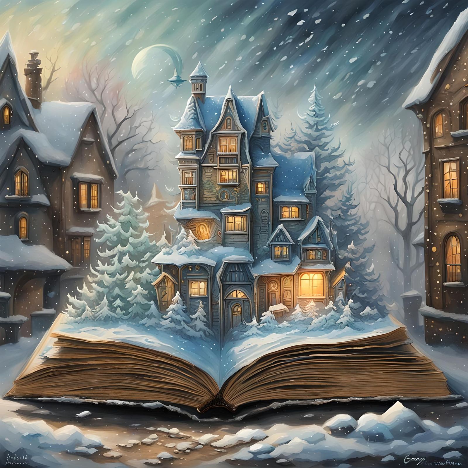 pop-up book; magic winter world