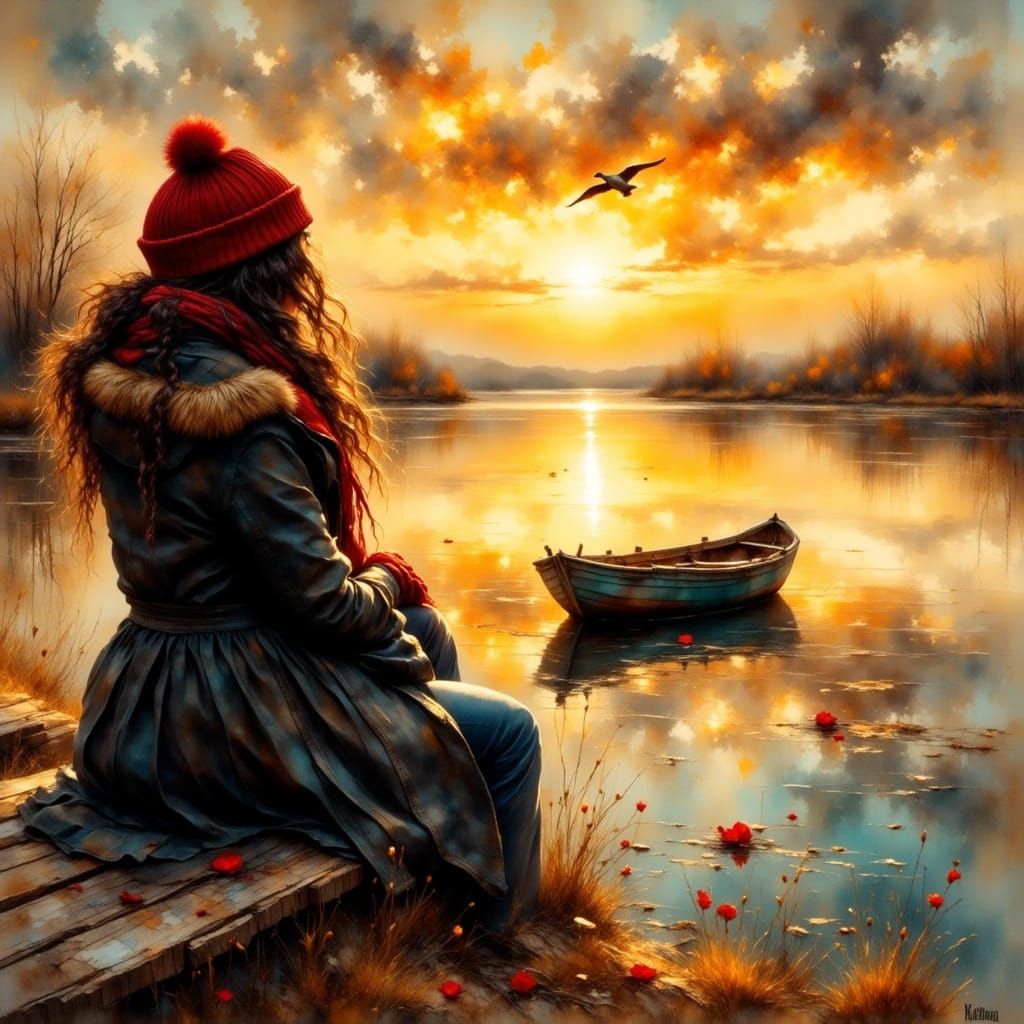 Sunset Watcher in Impressionistic Style