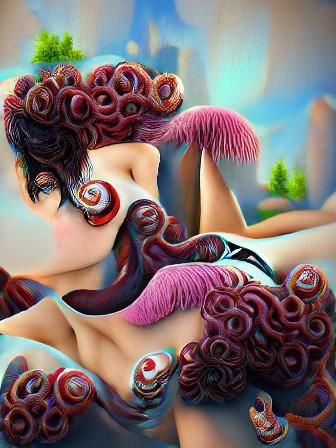 Surreal Tentacle-Haired Pin-Up Girl in 8K