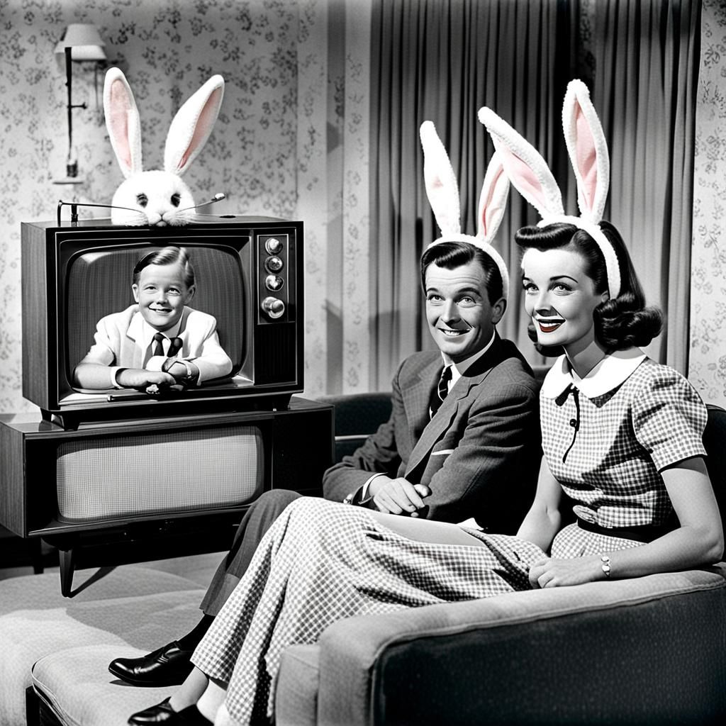 Vintage 1950s TV Room with Bunny Ears