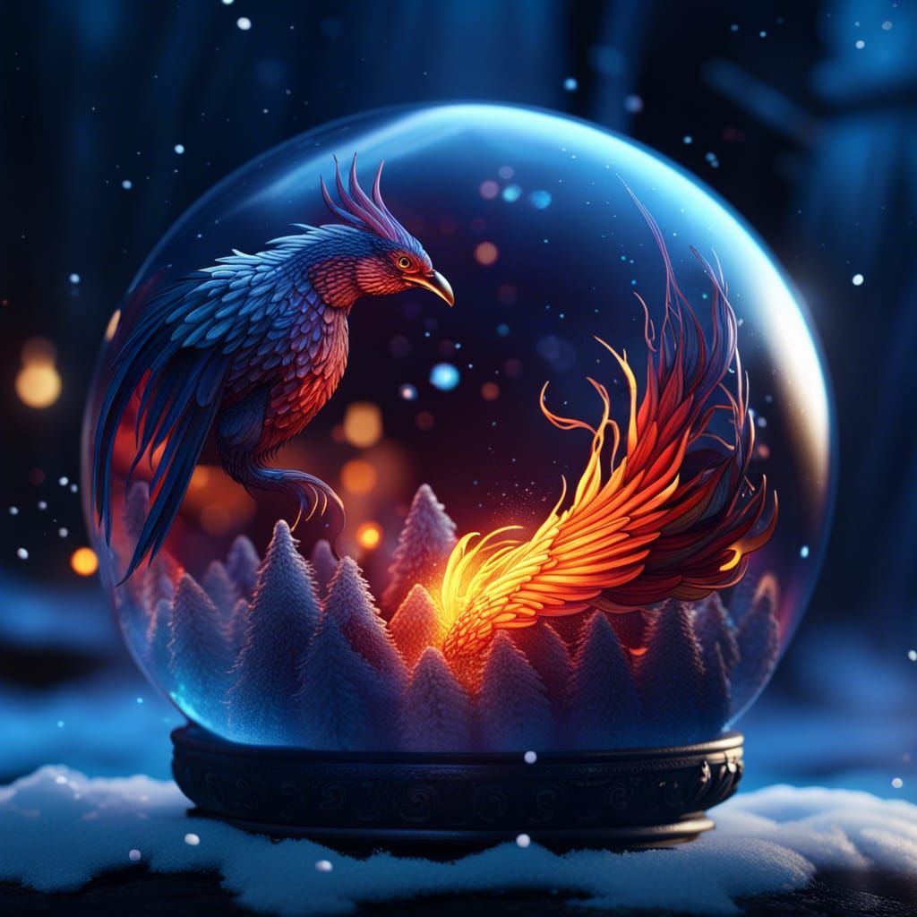 Fire Bird in Glass Ball: Winter Night Fantasy