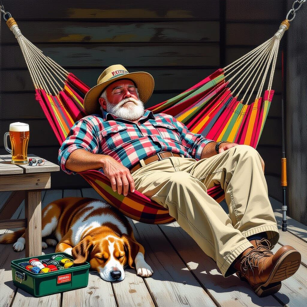 Man Napping in Hammock, Comic Book Style