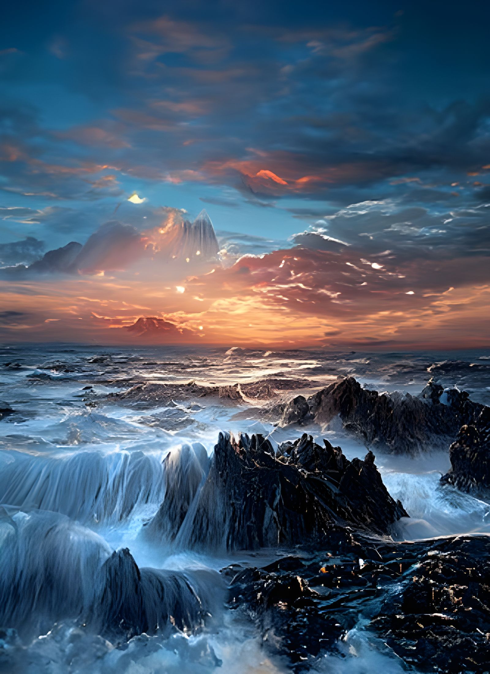 Luminous Blue Seascape with Desolate Sailboat