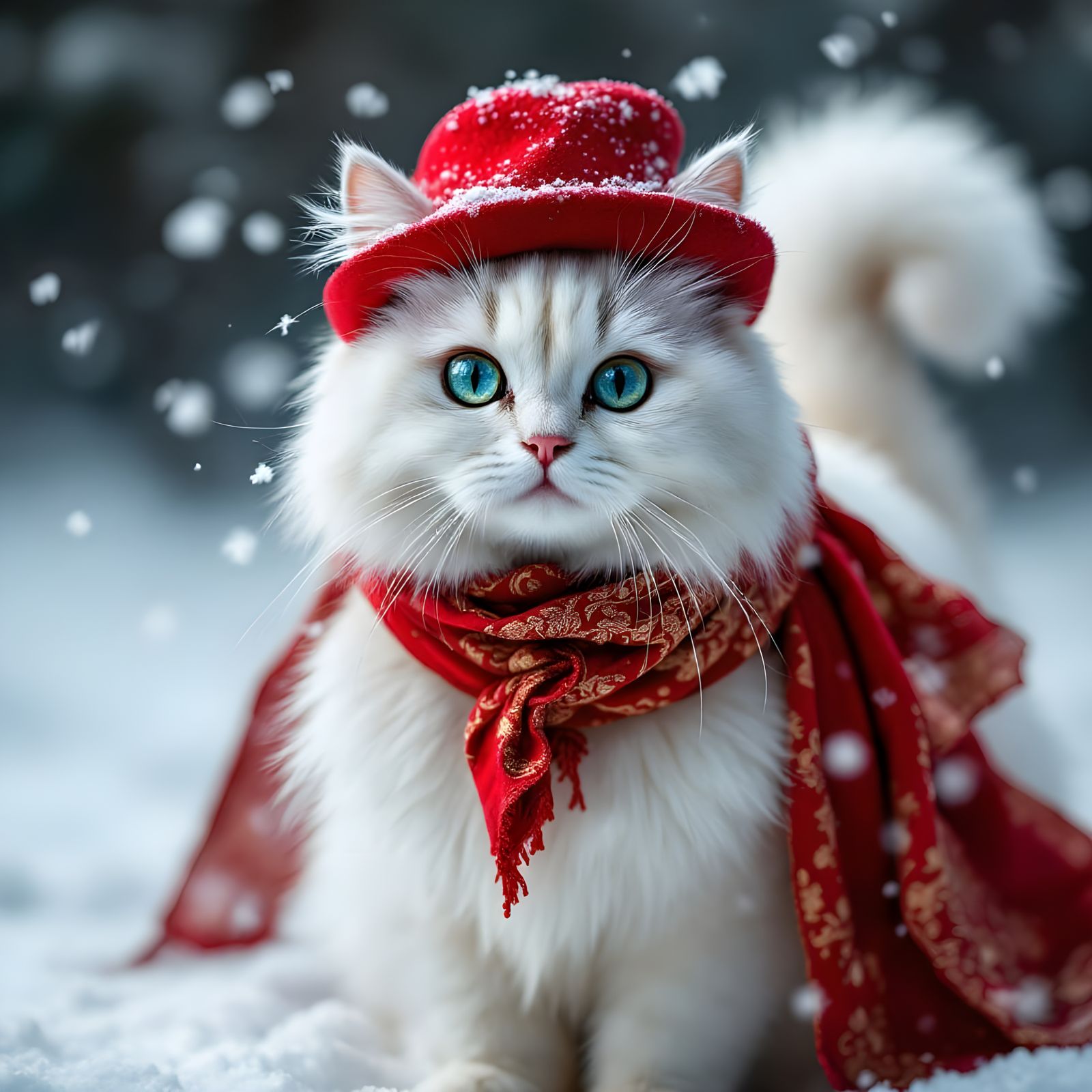 Elegant White Persian Cat in Winter Wonderland