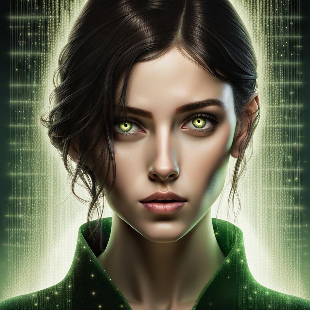 Brunette in Mirrored Cascade: Digital Illustration