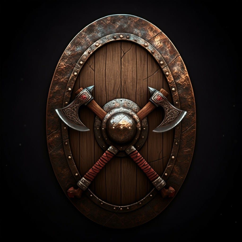 Viking Shield and Axes in Detailed Matte Painting