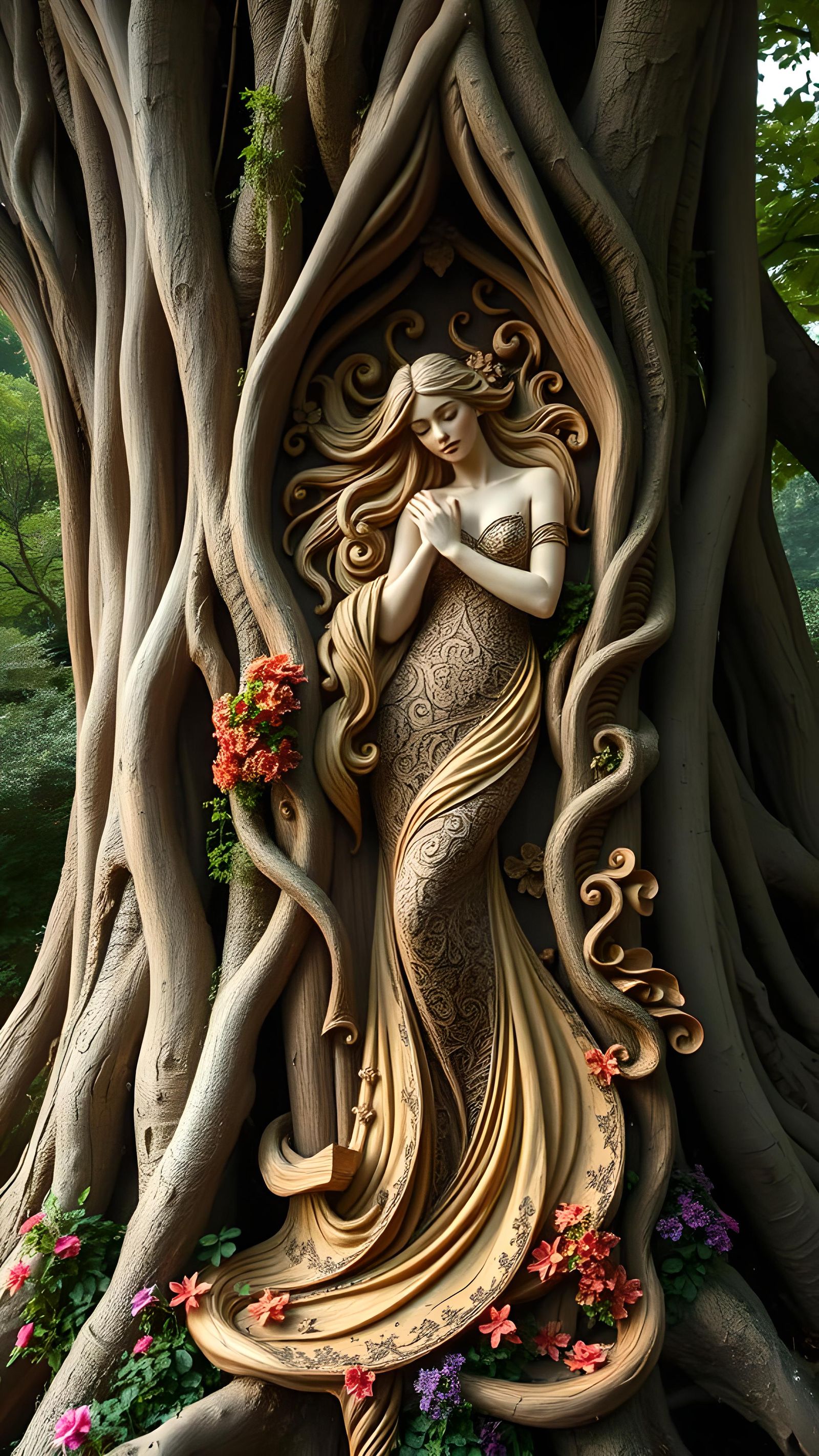 Goddess of Beauty Carved in Wood