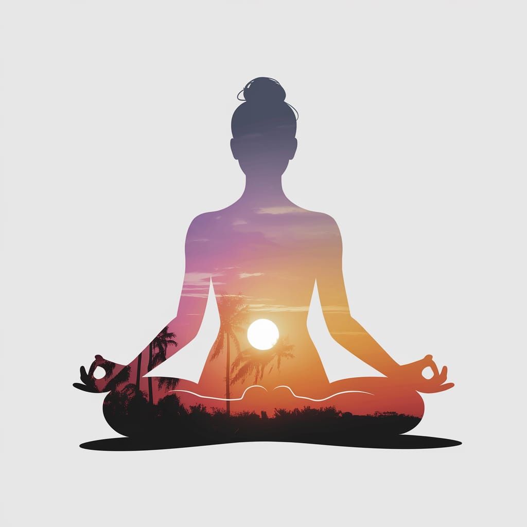 Woman in Yoga Lotus Pose Against Sunrise in Minimalist Vecto...