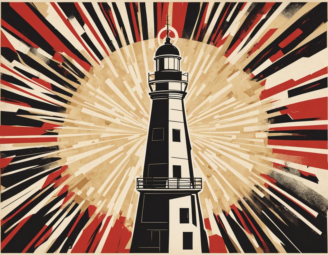 Dynamic Constructivist Lighthouse Poster with Geometric Shap...