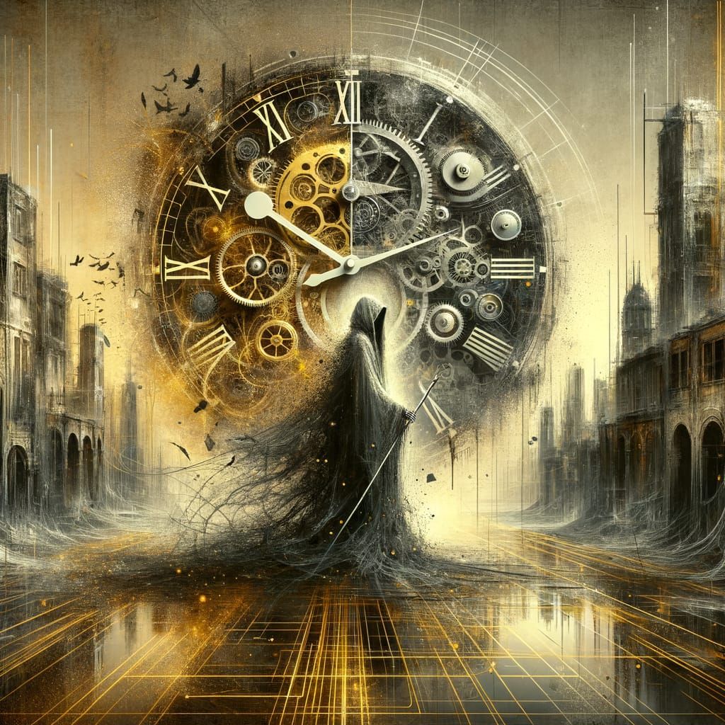 Enigmatic Time Phantom in Gritty Urban Landscape