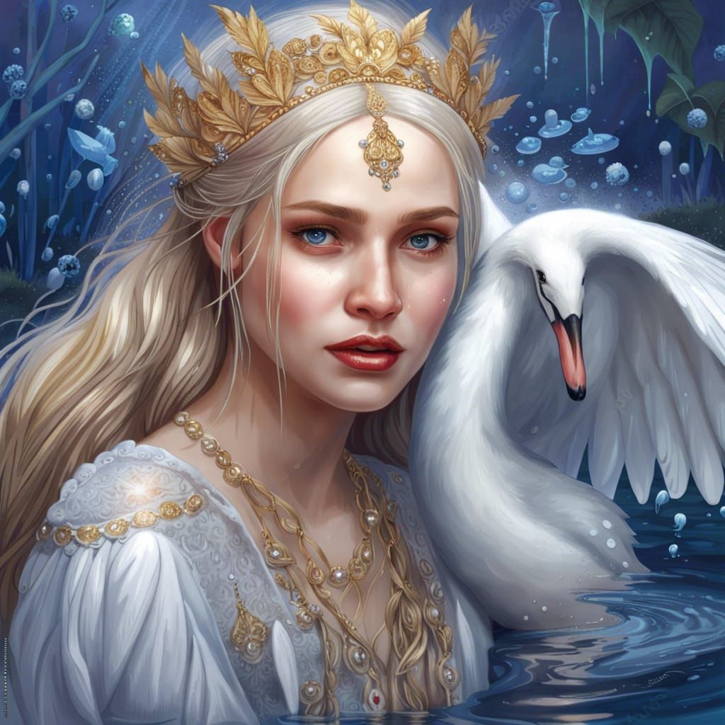 Tender Russian Girl with Swan's Wings