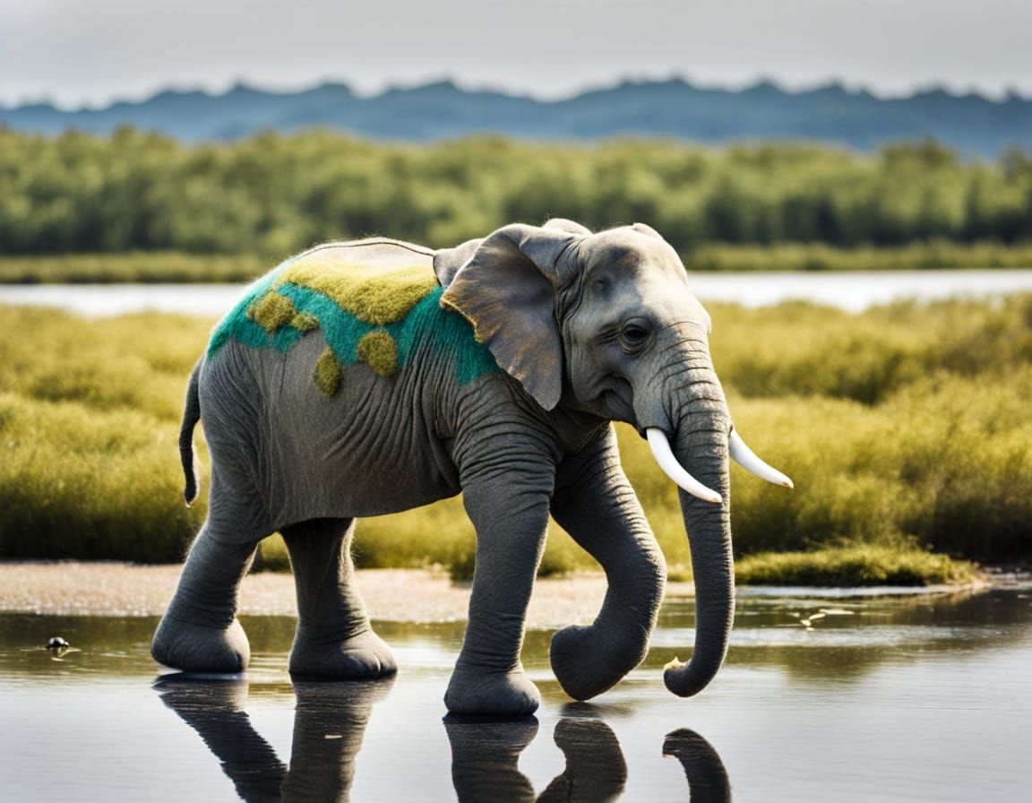 Felted Elephant Estuary Scene