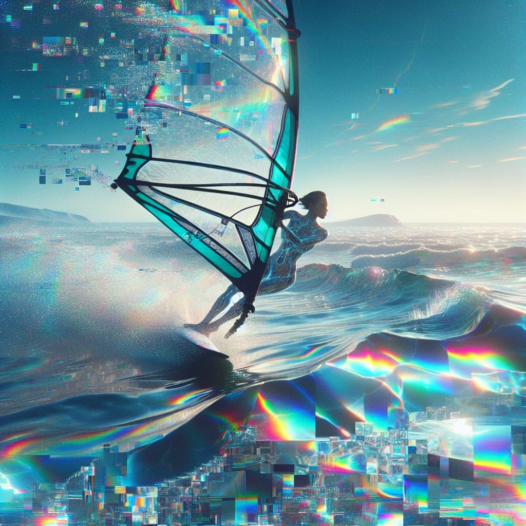 Digital Goddess in Iridescent Waves