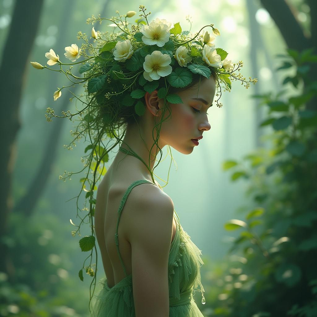 Ethereal Nymph in Dreamlike Digital Landscape