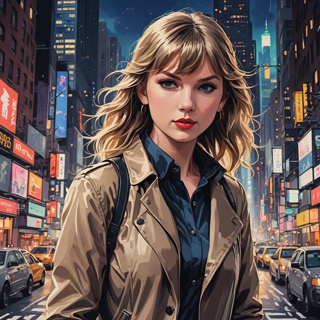 Taylor Swift in New York: Cel-Shaded Anime Art