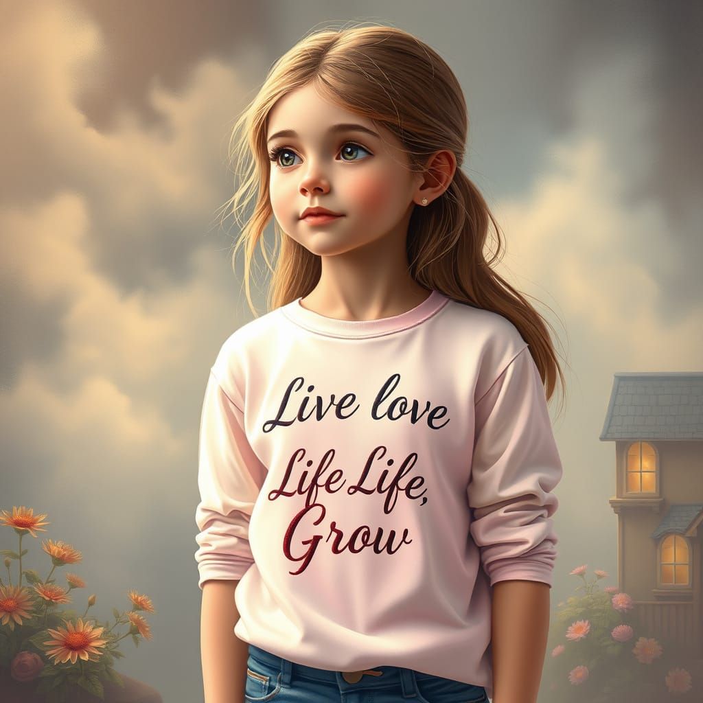 Girl in Dreamy Landscape with Fantasy Elements