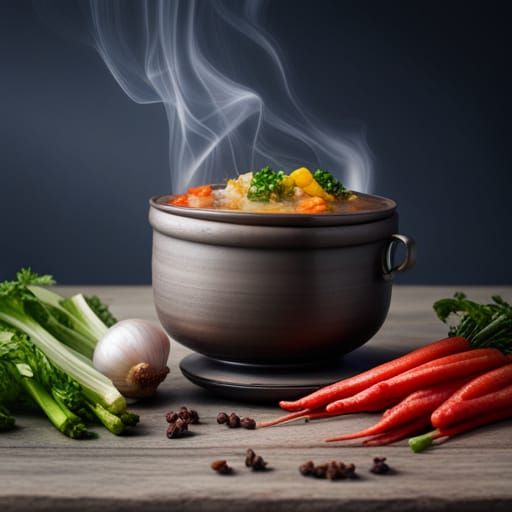 Steaming Soup Bowl with Vegetables and Meat