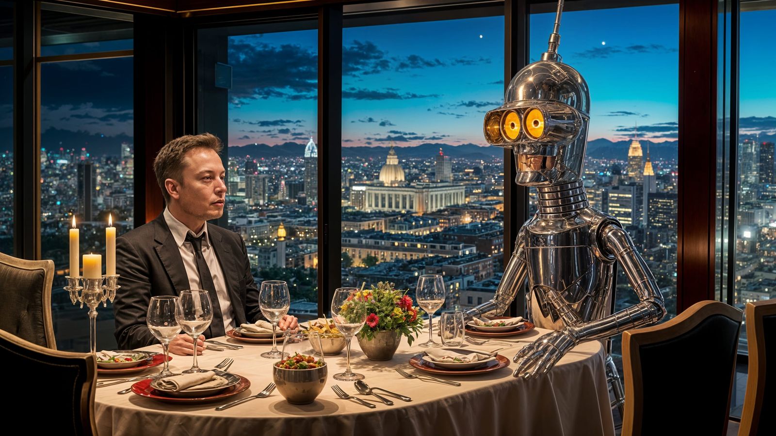 Elon Musk and Bender Rodriguez Dinner