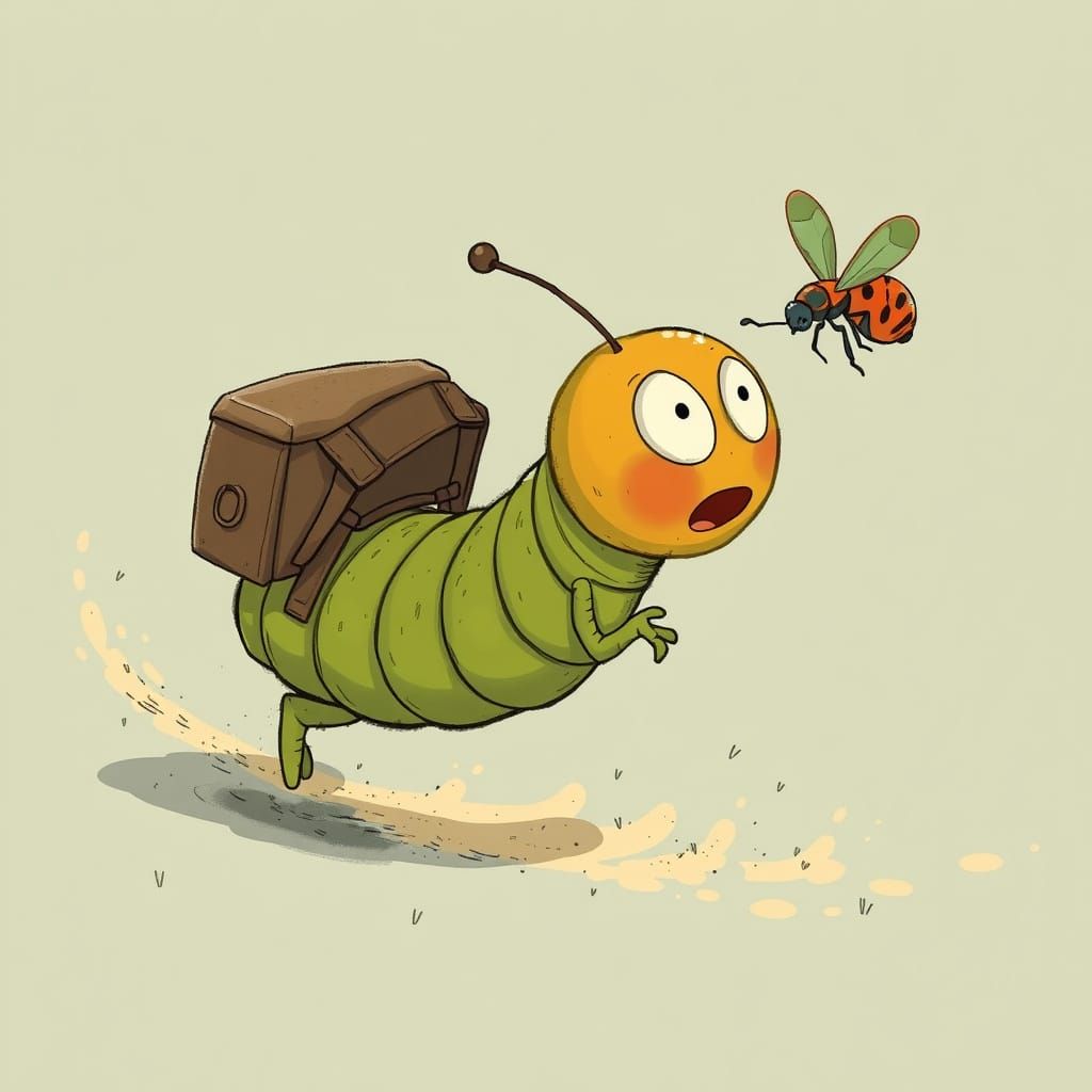 Caterpillar's Frantic Escape: Whimsical Sci-Fi Adventure