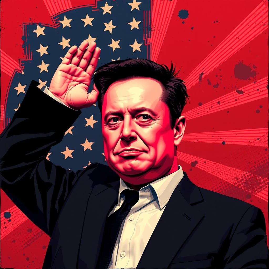 Elon Musk in Satirical Pop Art Style with Golden Ratio Symme...