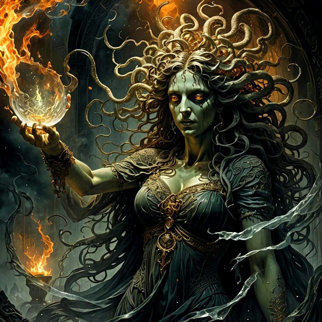 Medusa Turns Woman Into Glass with Intricate Details