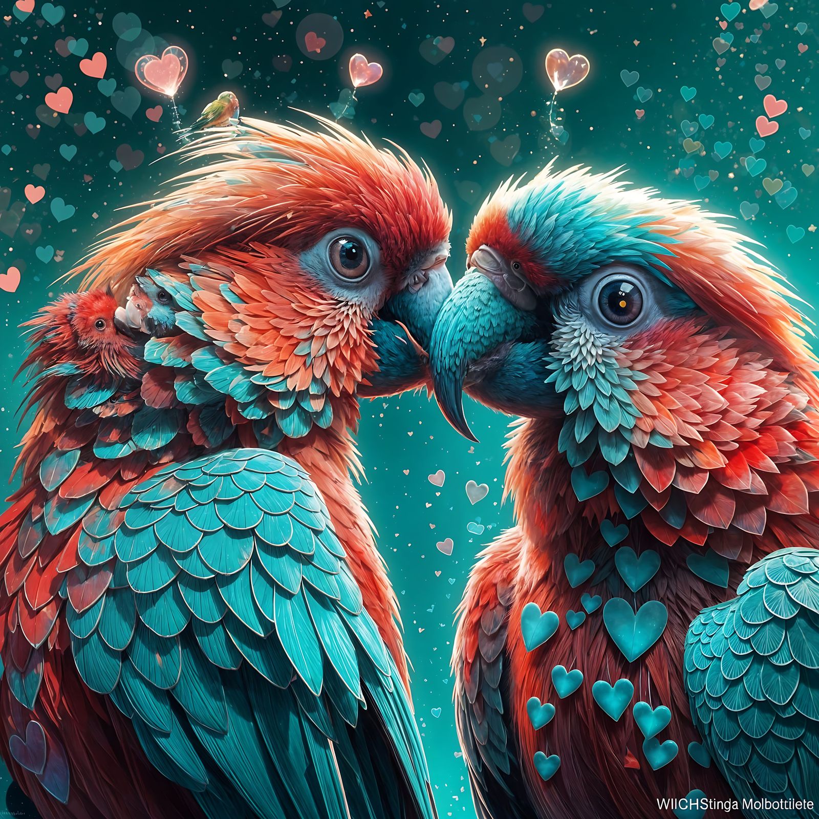 Luminous Parrot Constellations in a Turquoise Love Garden