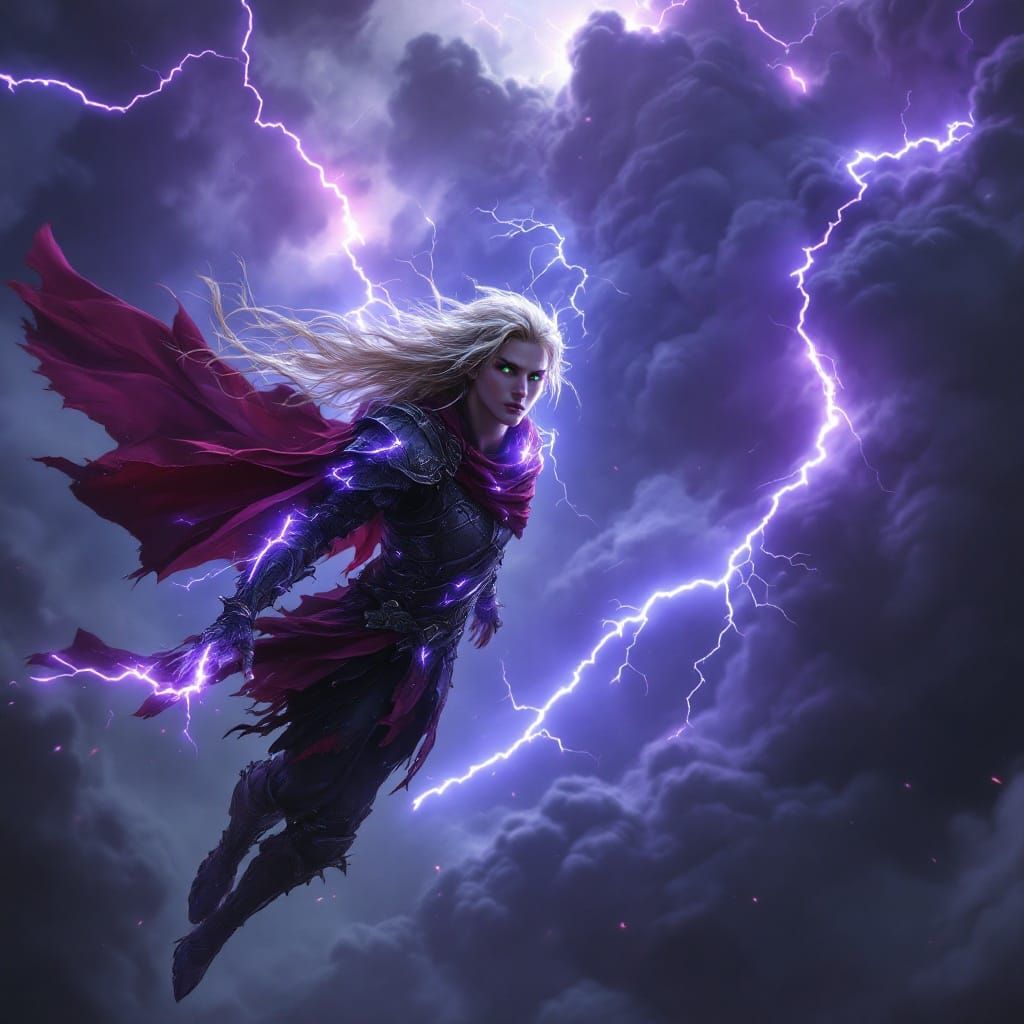 Ethereal Warrior in Turbulent Thunderstorm