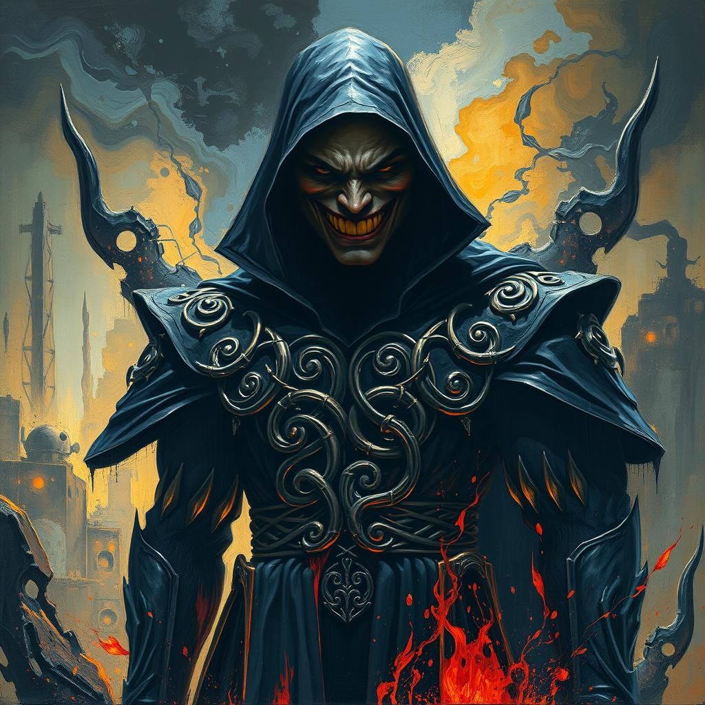 Supervillain in Impasto Style with Celtic Motifs