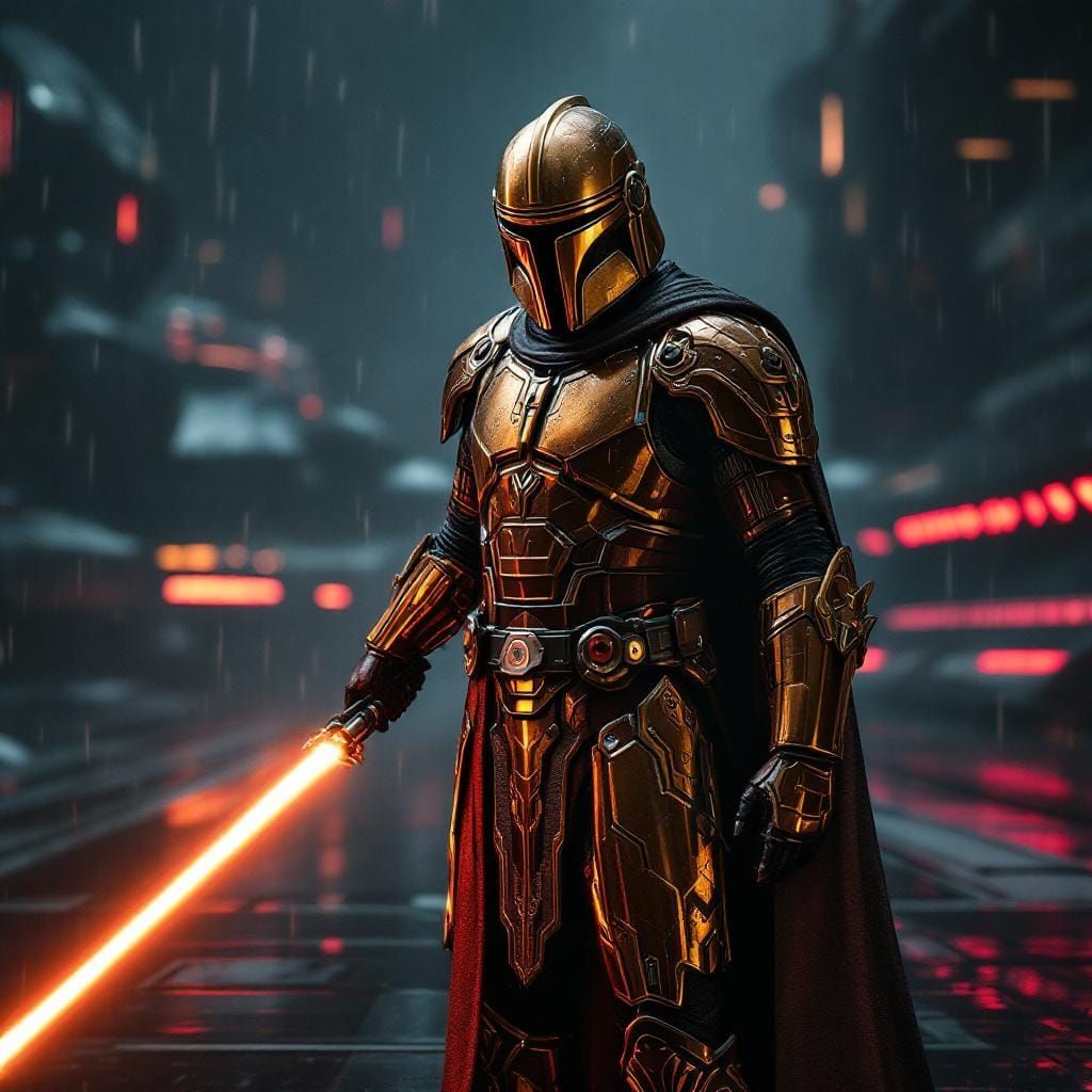 Armored Jedi Warrior with Yellow Lightsaber