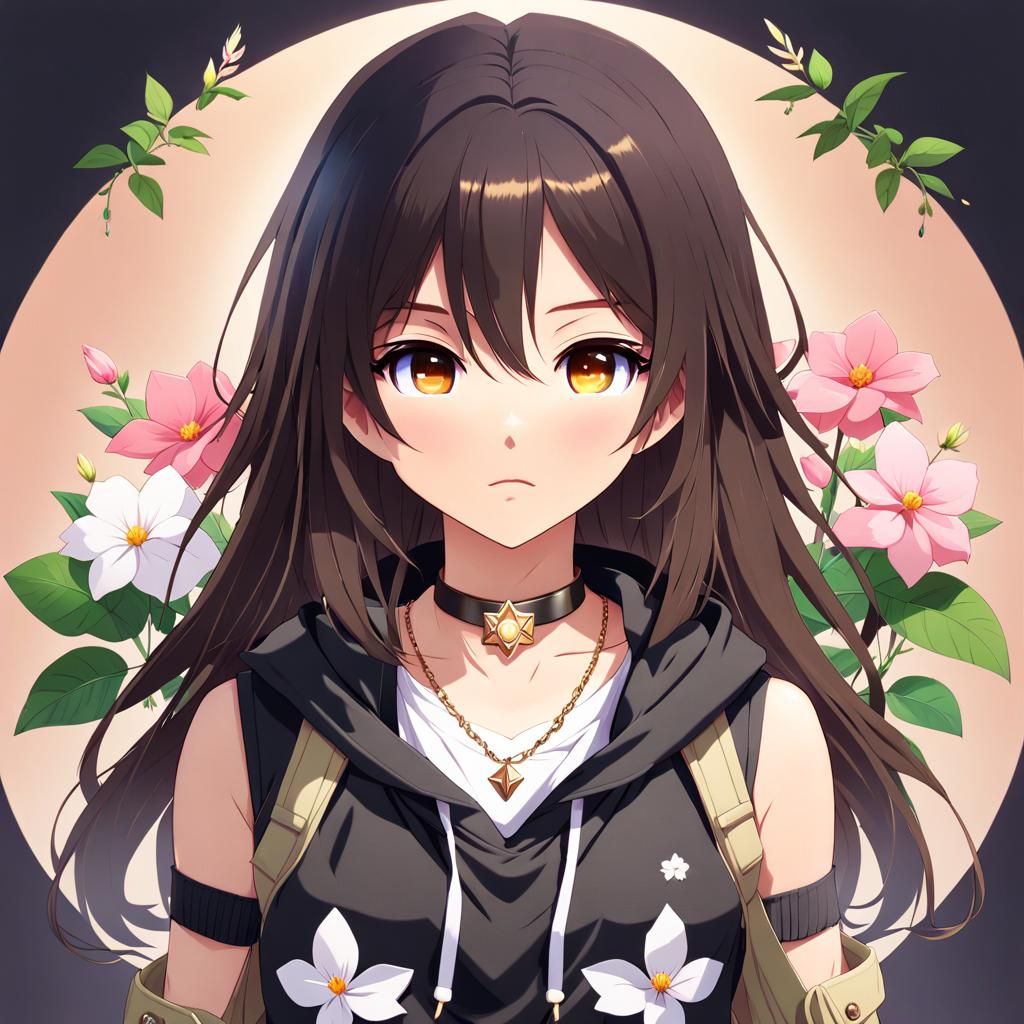 Chibi Anime Girl Portrait with Flowers in Manga Style