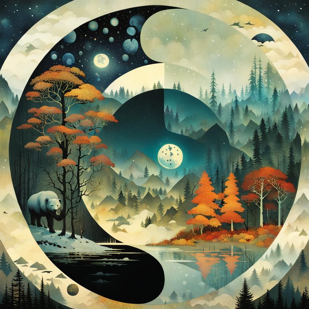 Yin-Yang of Autumn and Winter in Double Exposure