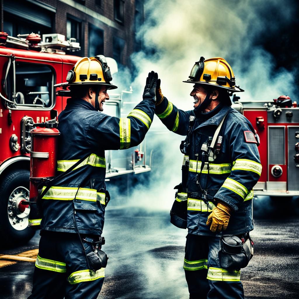 Firefighters Celebrate with a High Five