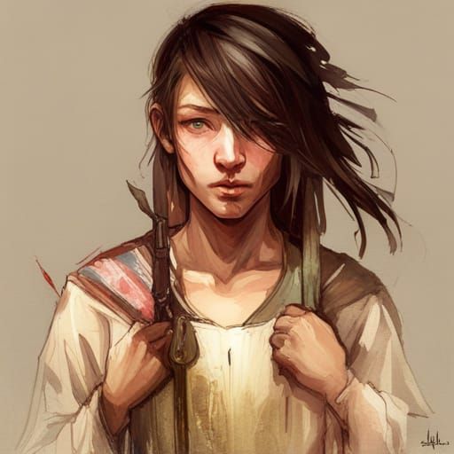 Medieval Maid Portrait in Hyperdetailed Art Nouveau Style