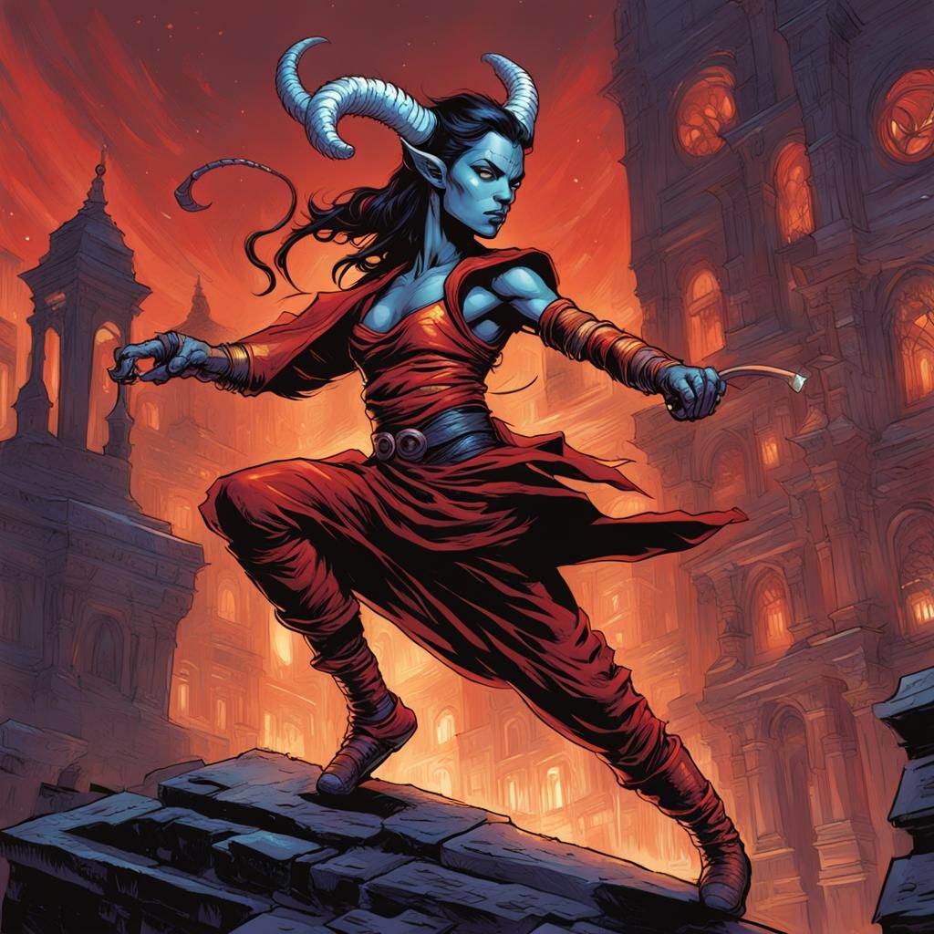 Tiefling Dancer in Comic Book Style
