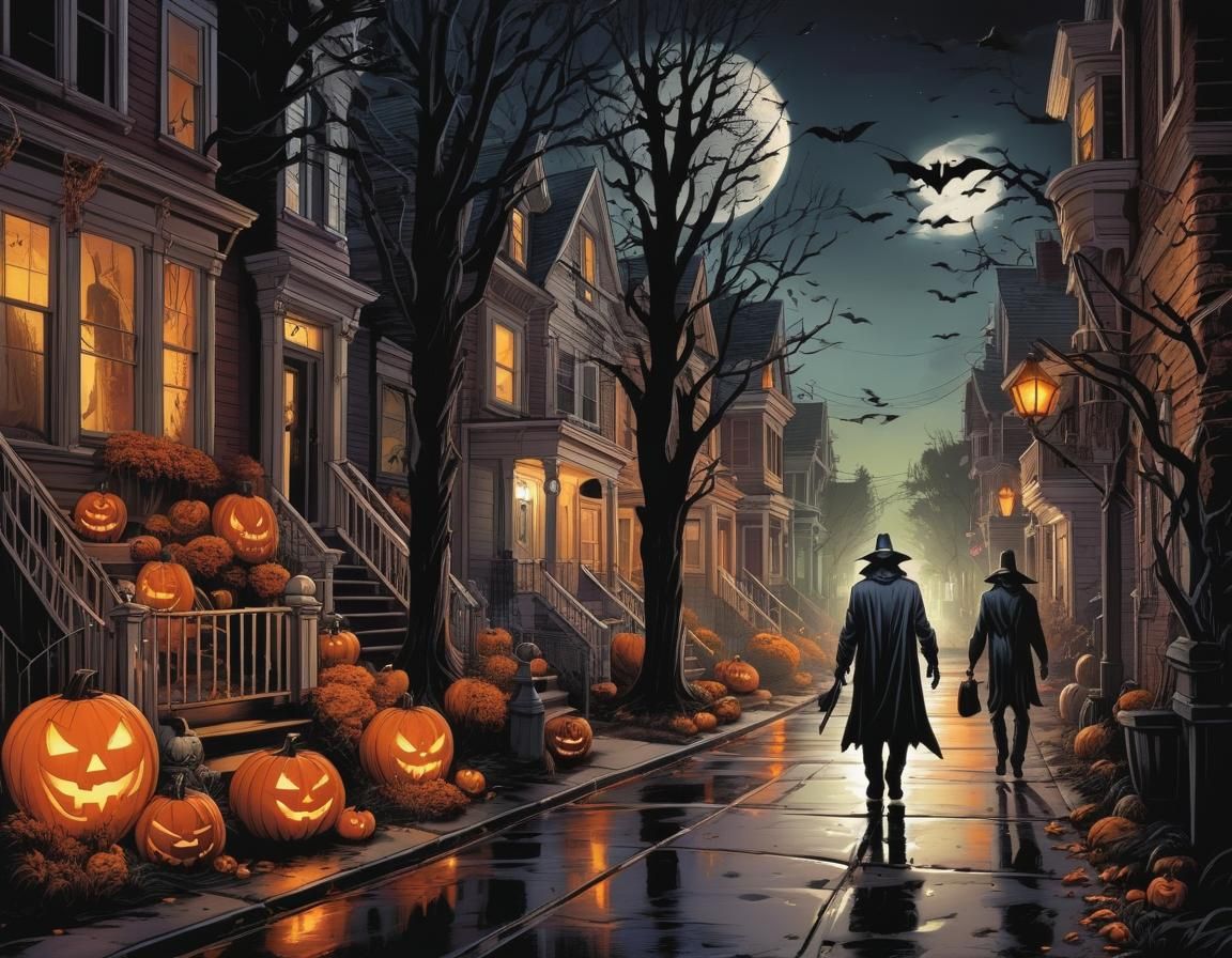 Halloween Street in Comic Book Style