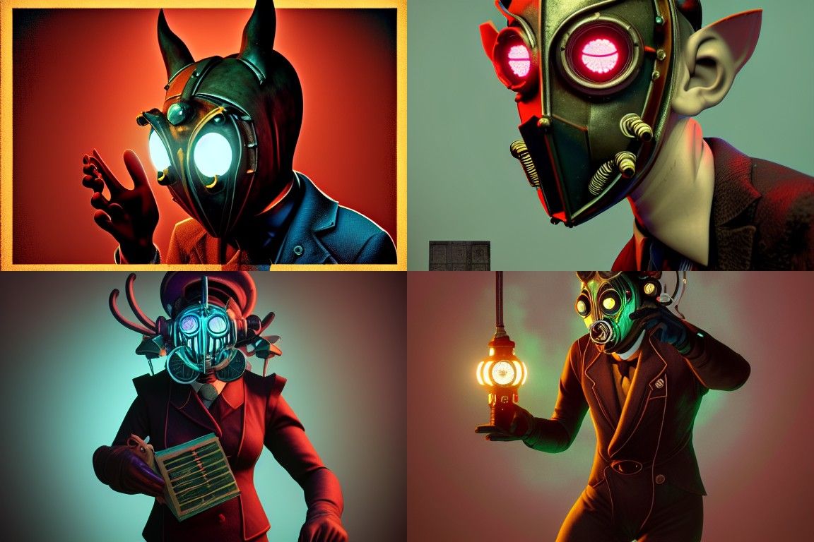 Bioshock Splicer with Mask: Steampunk Retropunk Art
