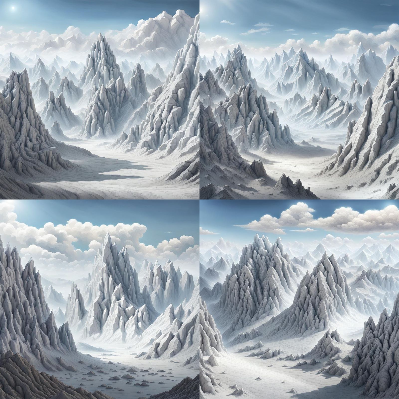 Hyperrealistic Granite Cliffs and Snowy Peaks