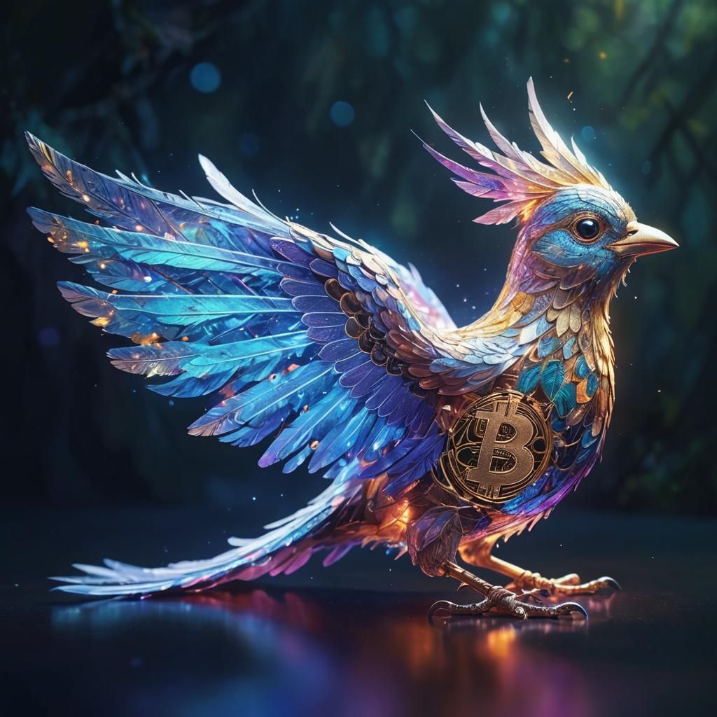 Bitcoin Bird in Mystical Forest: Art Nouveau Style