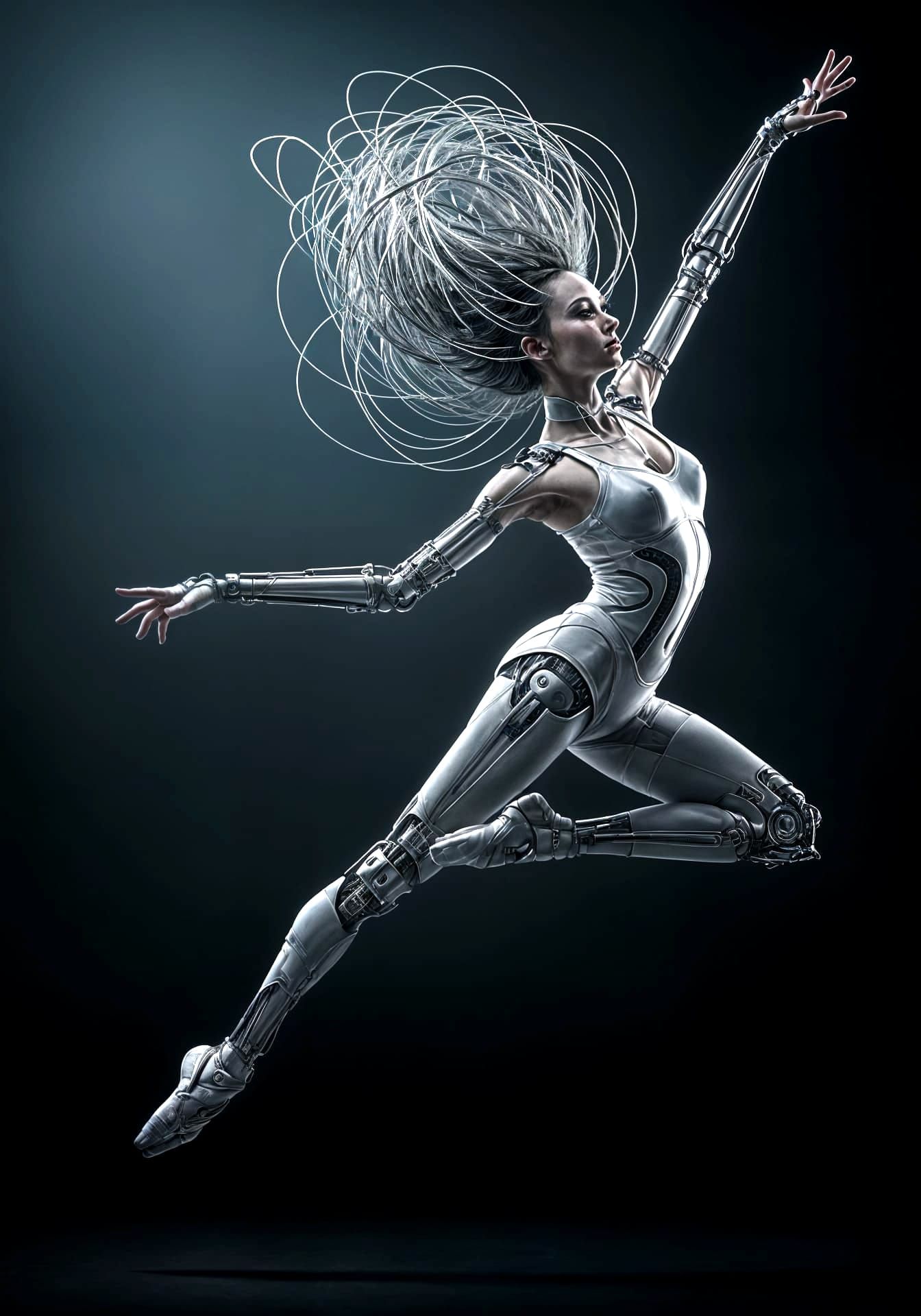 Ethereal Cyborg Ballerina Dance in Cinematic Lighting