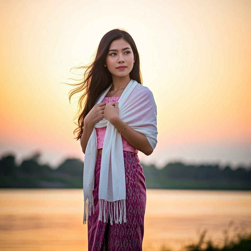 Burmese Woman at Sunset, Cinematic Photography