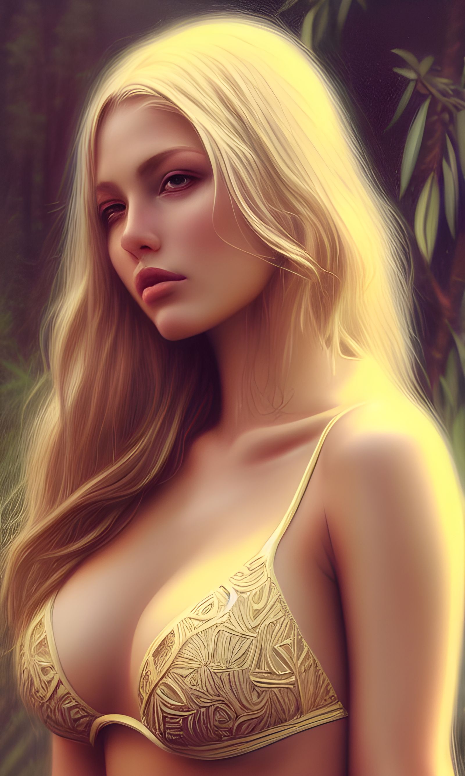 Photorealistic Blonde Woman in Bikini: Digital Painting
