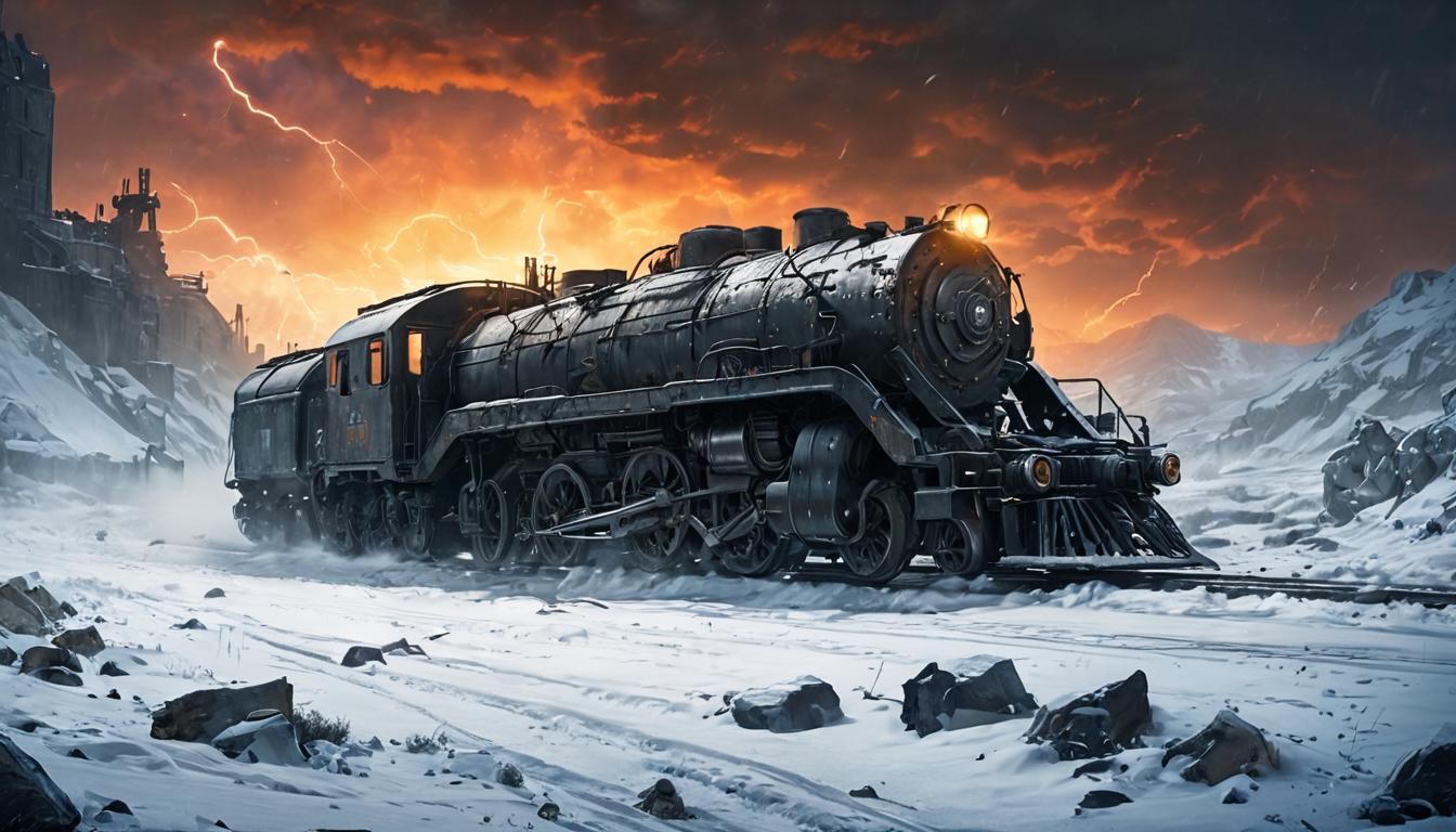 Train in Ruined City Wasteland: Mad Max Meets Steampunk