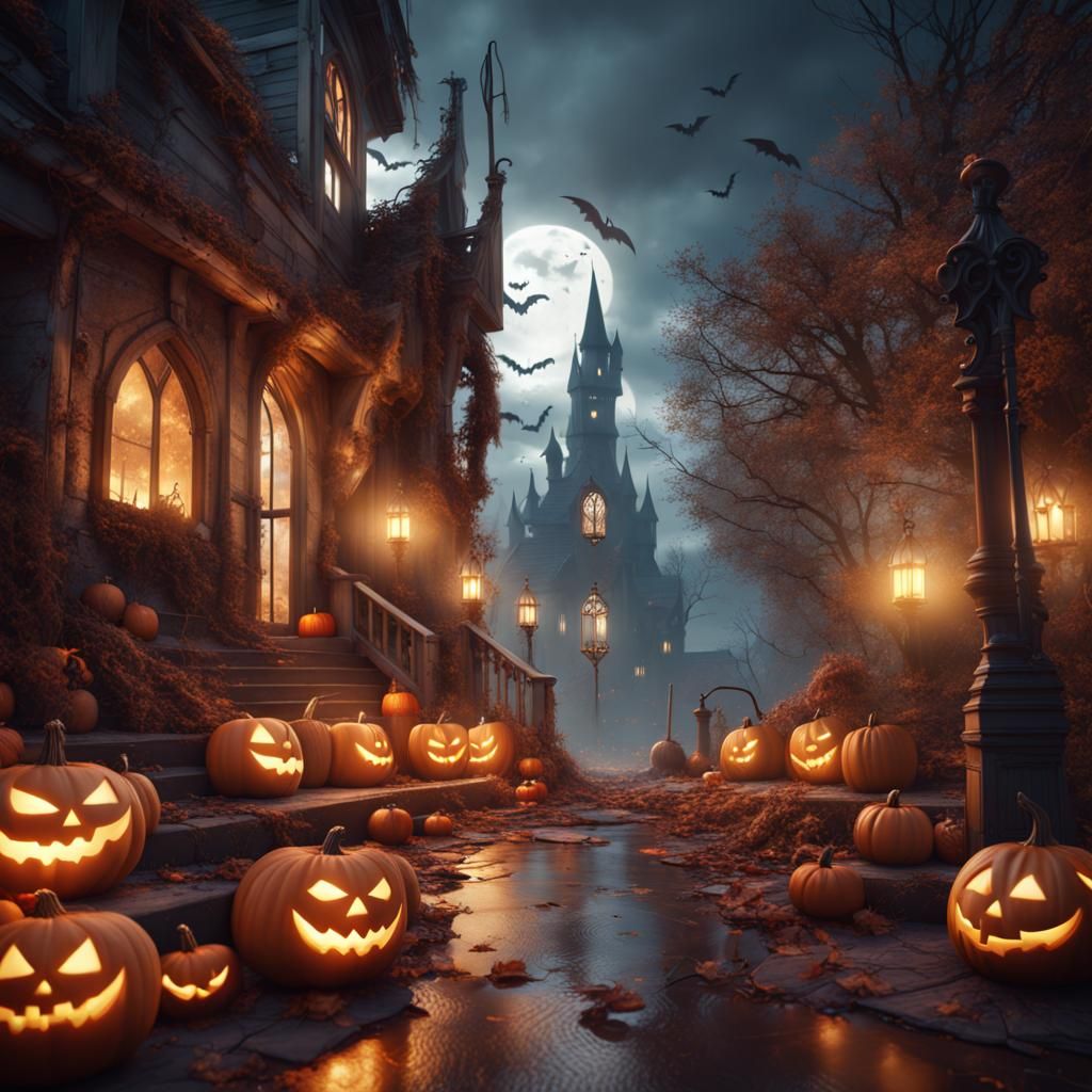 Detailed Halloween Matte Painting in Deep Color